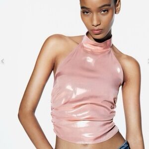 Zara Metallic Pink Halter Tank Top